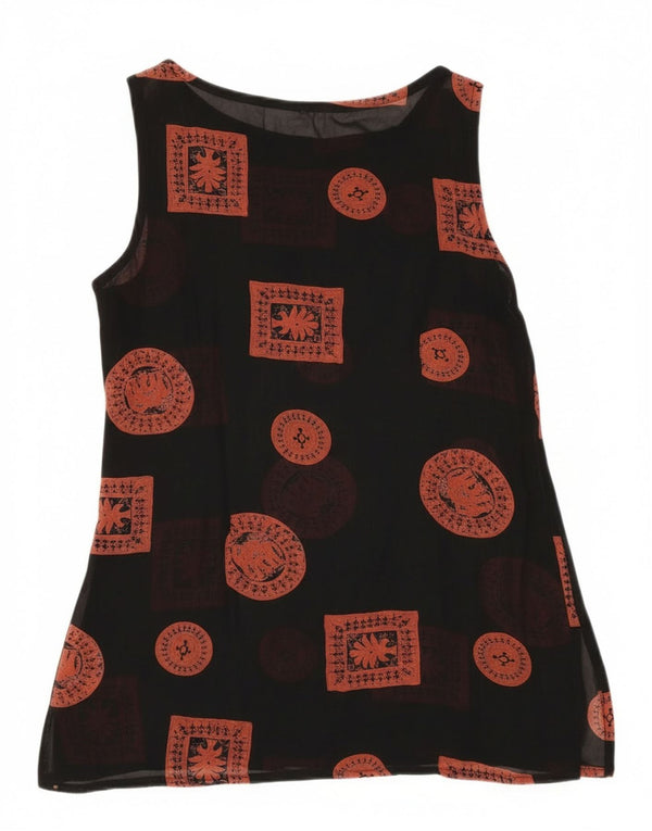 Vintage mujer túnica sin mangas Top Reino Unido 12 Patchwork negro medio