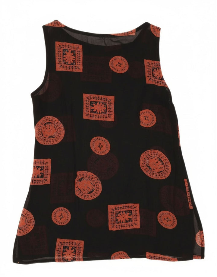 Vintage mujer túnica sin mangas Top Reino Unido 12 Patchwork negro medio