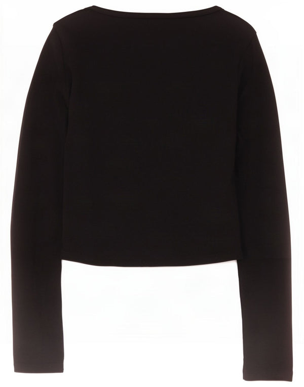 Zara Mujer Crop Top Manga Larga UK 44 Grande Algodón Negro