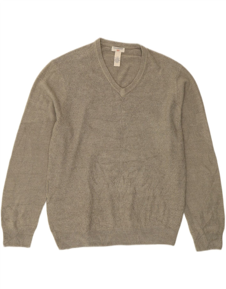 DOCKERS Mens V-Neck Jumper Sweater Large Grey Acrylic Vintage Dockers and Second-Hand Dockers from Messina Hembry 