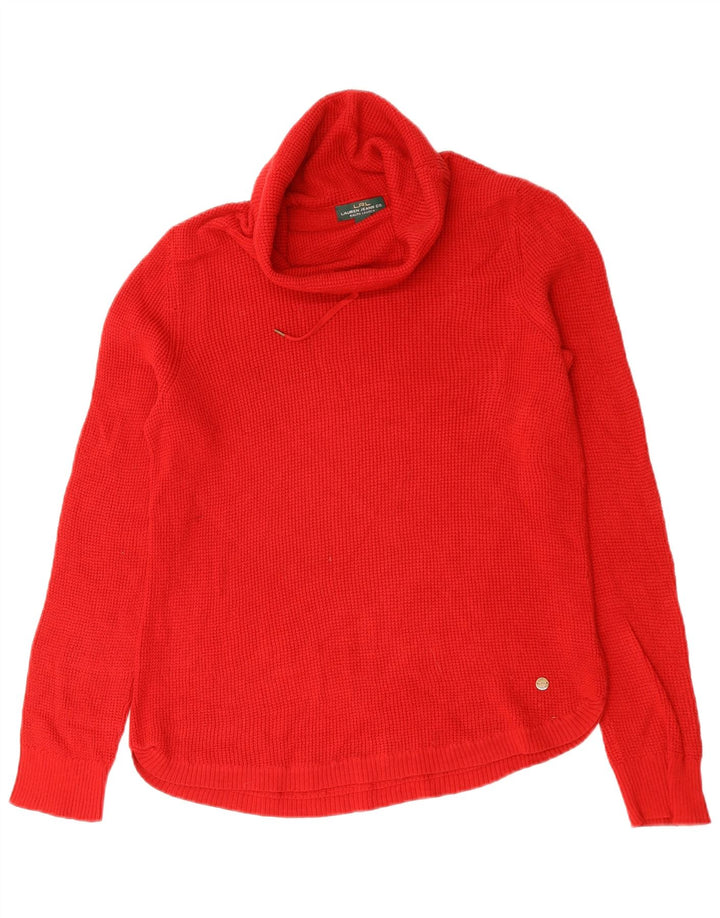 Ralph Lauren - Jersey con cuello vuelto para mujer, Reino Unido 14, algodón rojo mediano