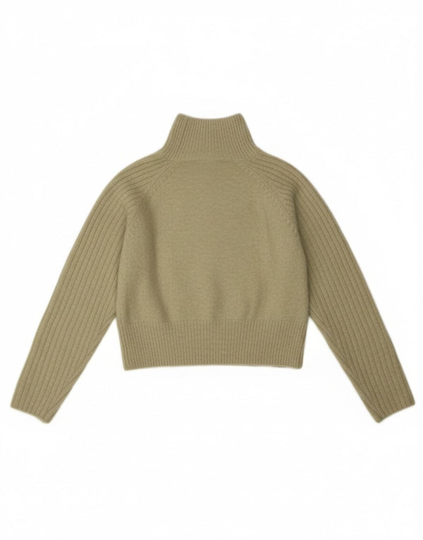 Zara Mujer Crop Turtle Neck Jumper Sweater UK 10 Small Verde Acrílico