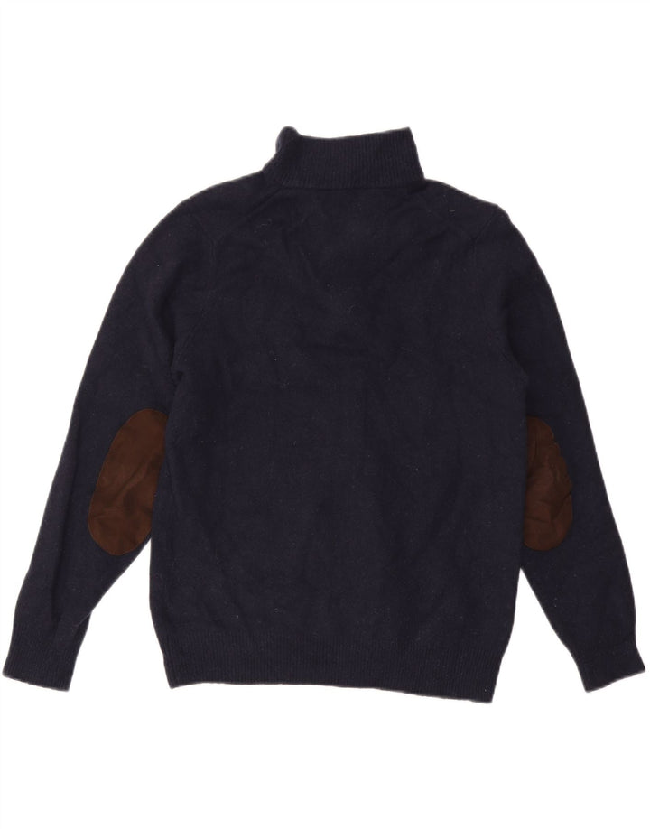 Barbour Hombre Cremallera Cuello Jersey Suéter Grande Lana Azul Marino