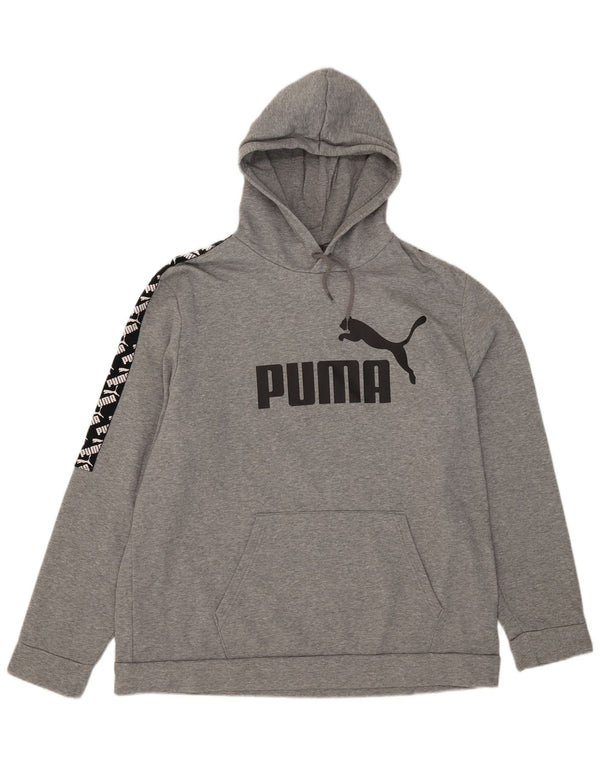 Puma Sudadera con capucha gráfica para hombre, talla 2XL, algodón gris con bloques de color