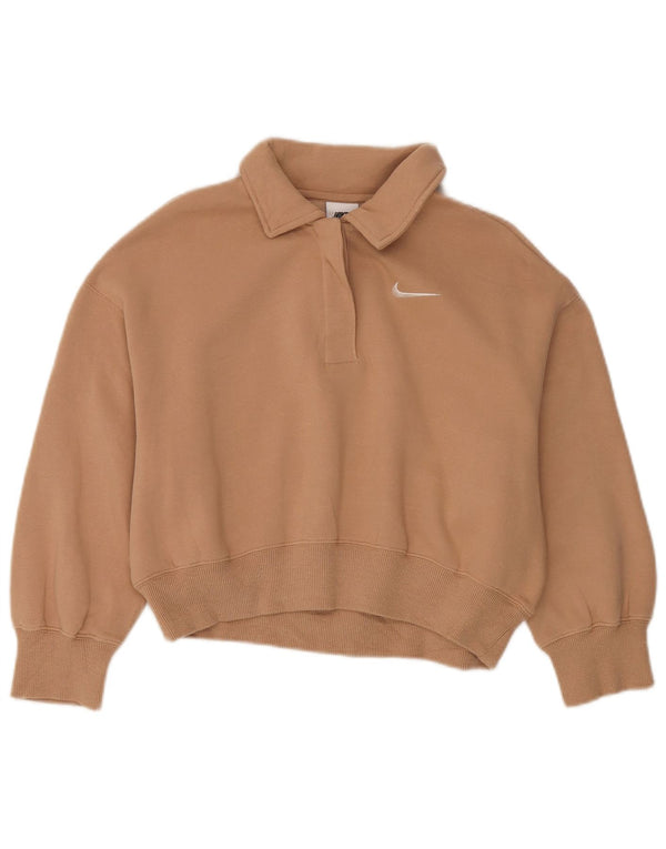 Nike - Sudadera extragrande con cuello polo y manga 3/4 para mujer, talla 6, XS, color beige