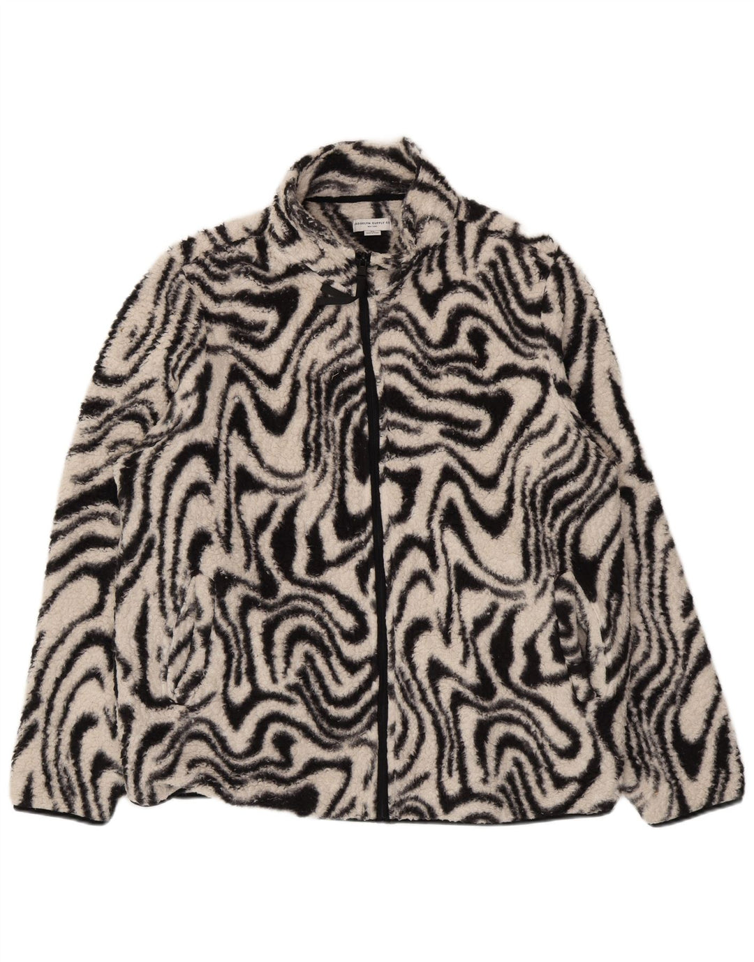 Vintage mujeres patrón abstracto chaqueta de lana de gran tamaño Reino Unido 18 XL negro