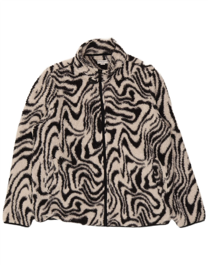 Vintage mujeres patrón abstracto chaqueta de lana de gran tamaño Reino Unido 18 XL negro