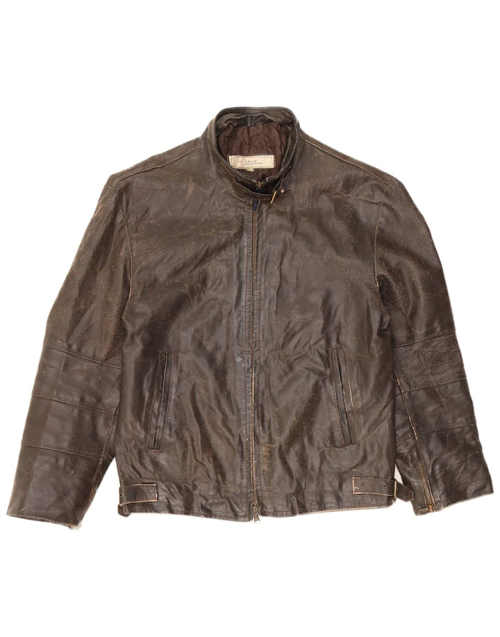 VINTAGE Chaqueta de cuero de manga 3/4 para mujer Reino Unido 14 Cuero marrón medio