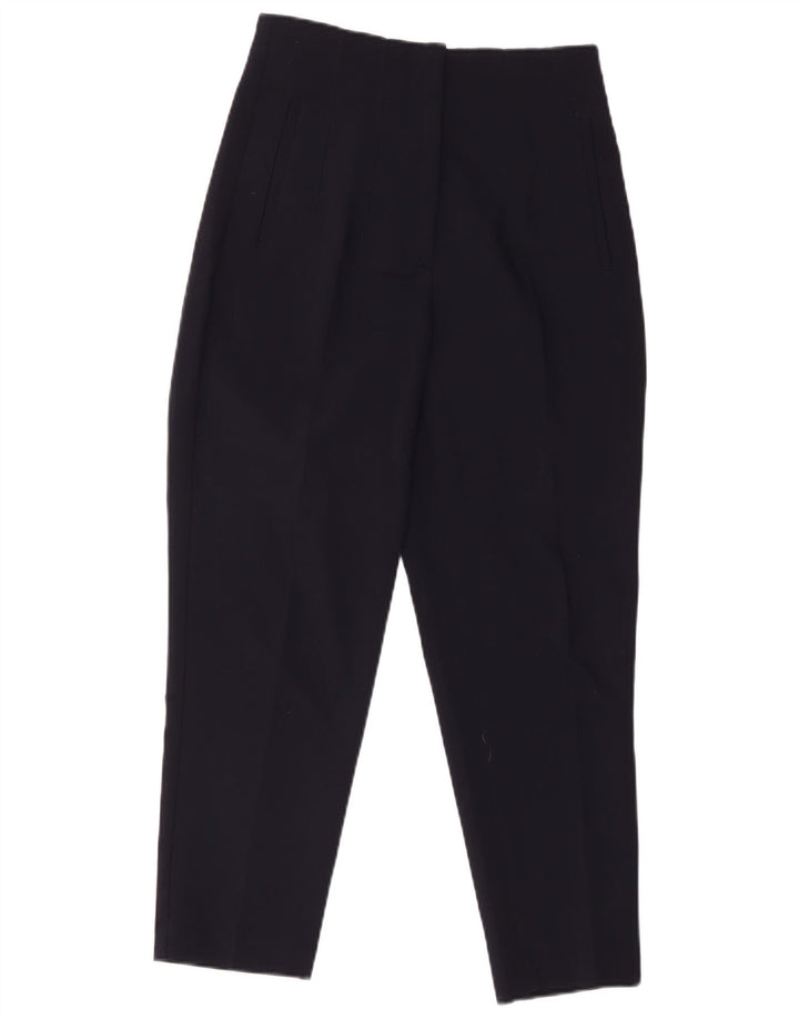 Zara Mujer Pantalón De Traje Crop Tapered Mediano W28 L26 Poliéster Azul Marino