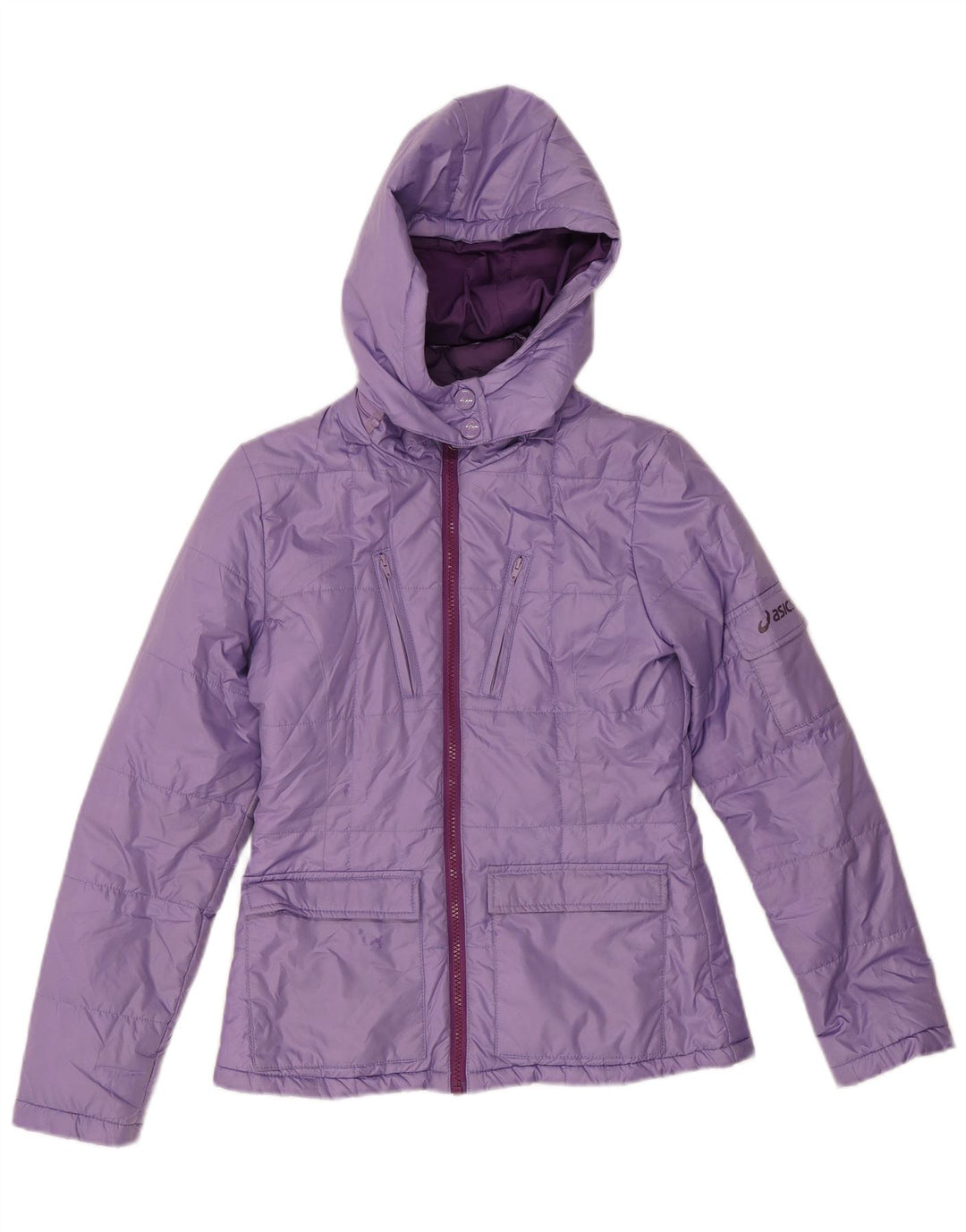 Asics Chaqueta acolchada con capucha para mujer UK 10 Small Púrpura Poliéster
