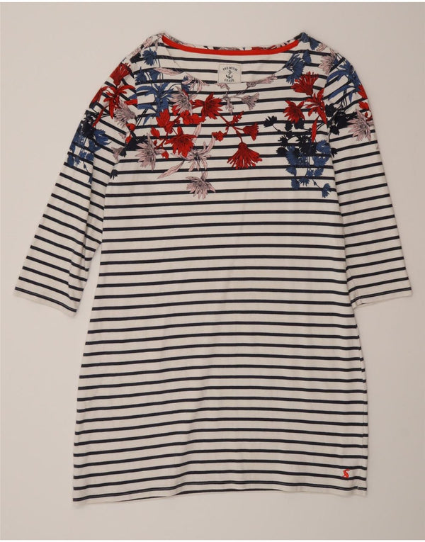 Joules Vestido estilo camiseta con gráfico de manga 3/4 para mujer UK 40 Mediano Blanco a rayas