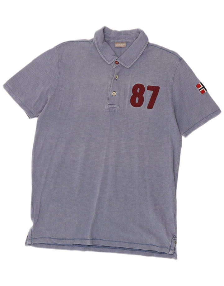 Napapijri Polo con gráfico geográfico para hombre, algodón azul grande