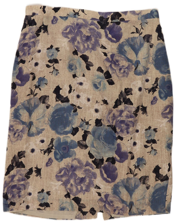 Falda recta vintage para mujer IT 48 XL W34 Seda floral multicolor