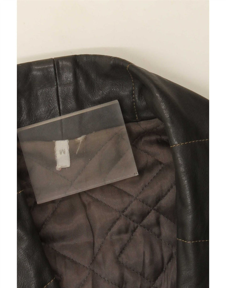 Vintage hombres chaqueta de cuero de ajuste suelto Reino Unido 38 gris medio