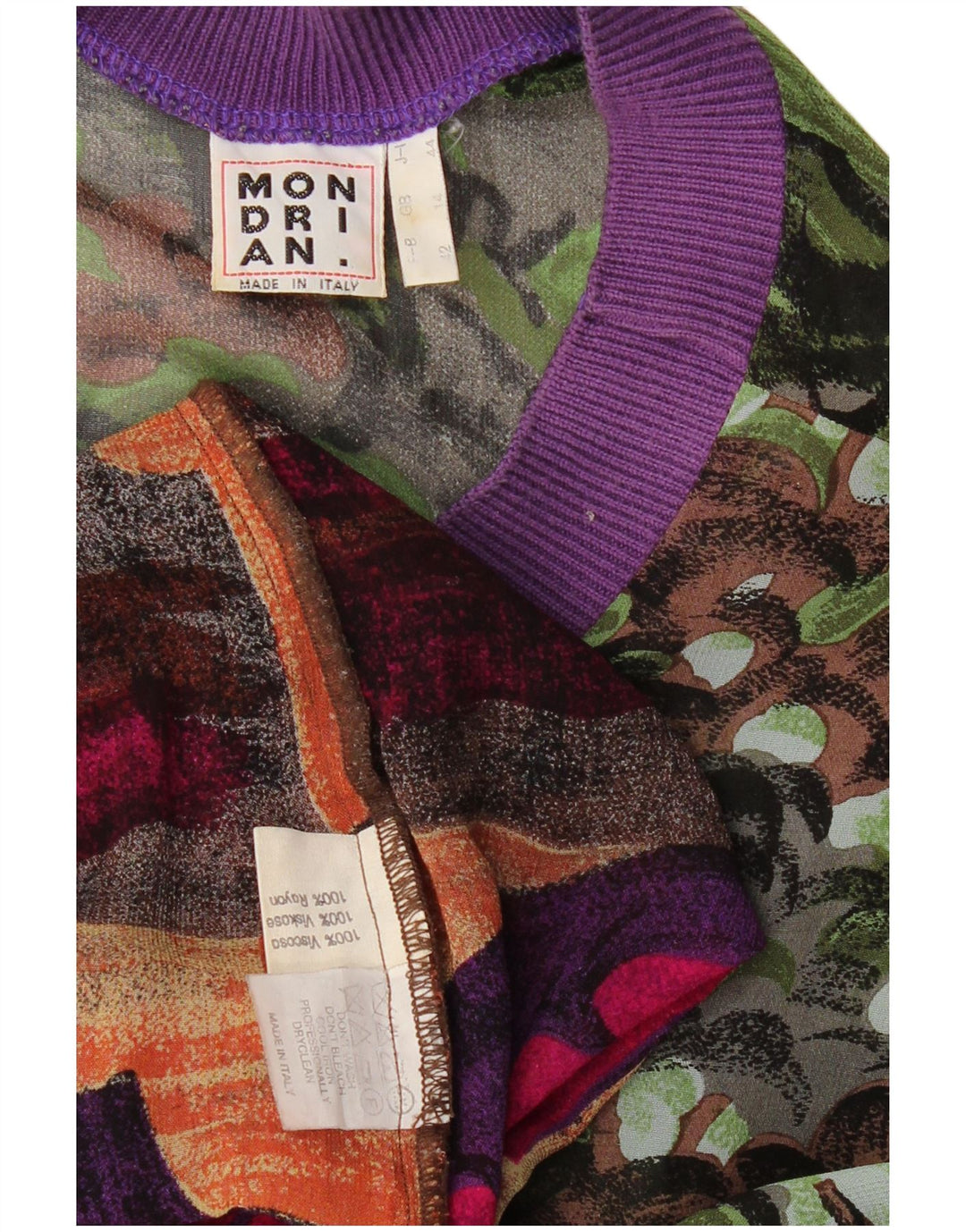 VINTAGE Mujer Patrón Abstracto Blusa Top Reino Unido 14 Grande Multicolor