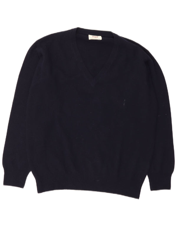 Sisley Hombre Jersey Con Cuello En V De Lana Virgen Azul Marino Medio