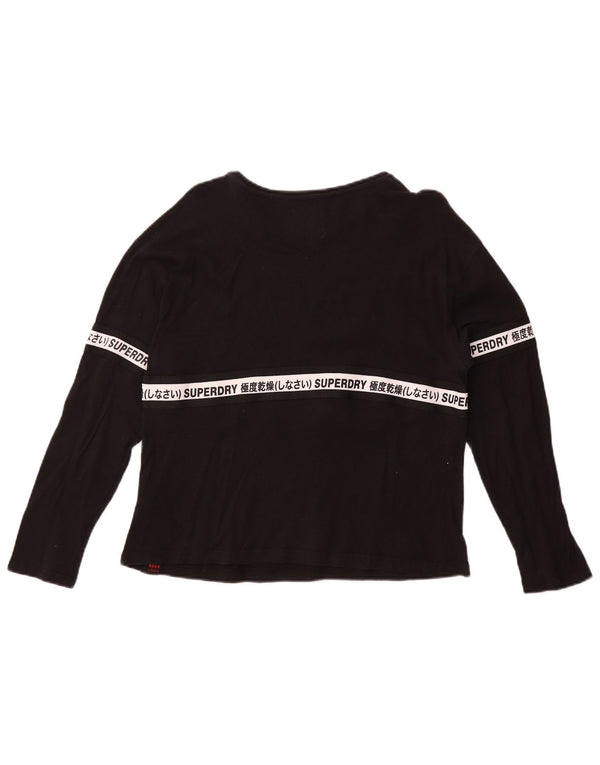 Superdry Mujer Graphic Top Manga Larga UK 40 Small Algodón Negro
