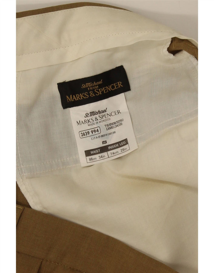 Marks & Spencer Pantalón de traje con pinzas para hombre W34 L29 Poliéster caqui