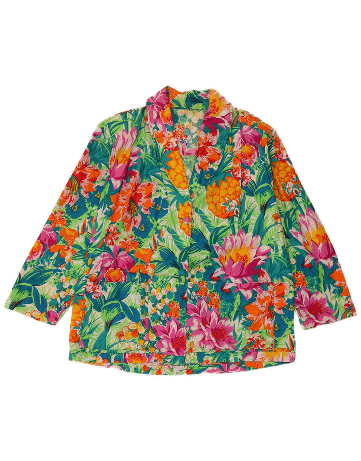 Vintage mujer 2 botones Blazer chaqueta Reino Unido 16 grande multicolor floral