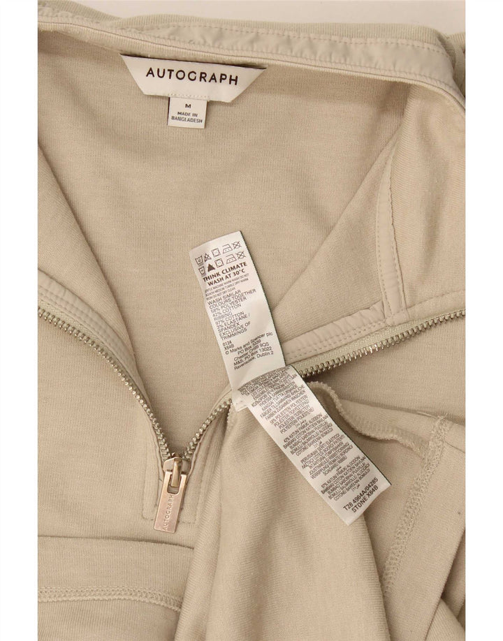 Marks & Spencer Top con cremallera de 1/4 para hombre, manga larga, algodón beige medio