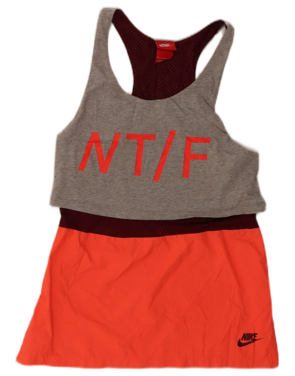 Nike Mujer Track & Field Graphic Vest Top UK 10 Small Gris Colorblock