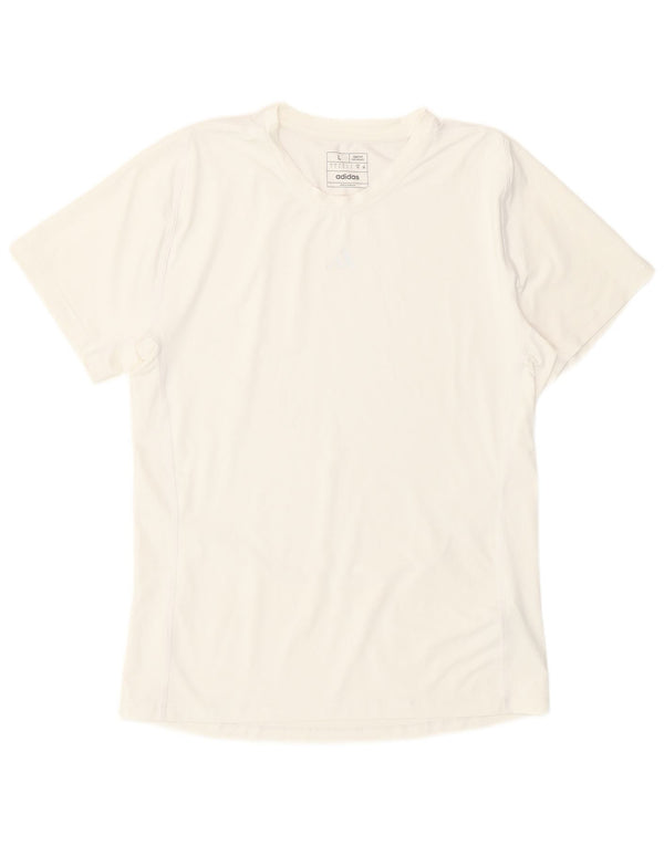 Adidas - Camiseta ajustada para mujer, talla 40, poliéster blanco grande