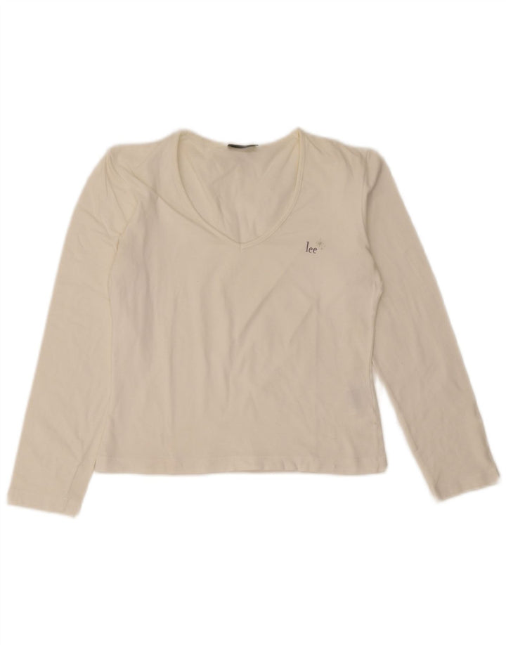 Lee Top corto para mujer de manga larga UK 44 Grande Algodón blanco