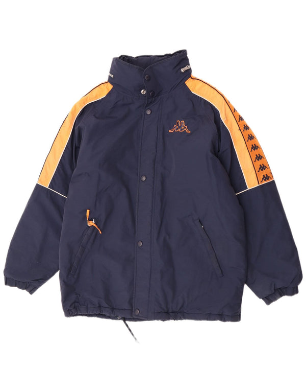 Kappa Hombre Chaqueta Acolchada Con Capucha Gráfica UK 38 Medium Azul Marino Colorblock