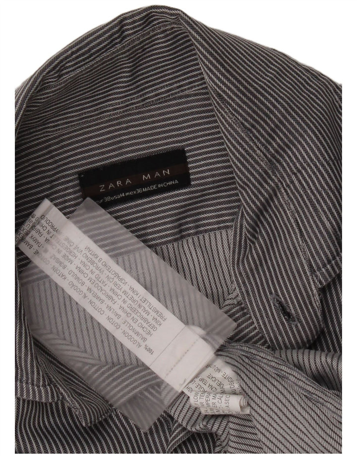 Camisa Zara Hombre Talla 38 Algodón Rayas Gris Medio