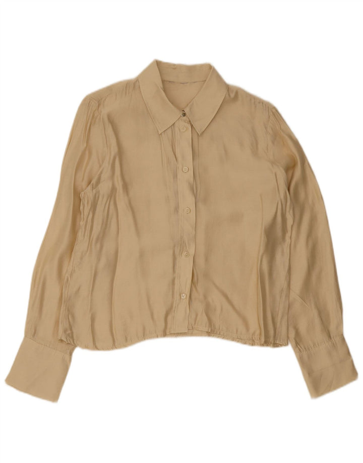 Vintage mujer camisa blusa Reino Unido 14 Medio Beige