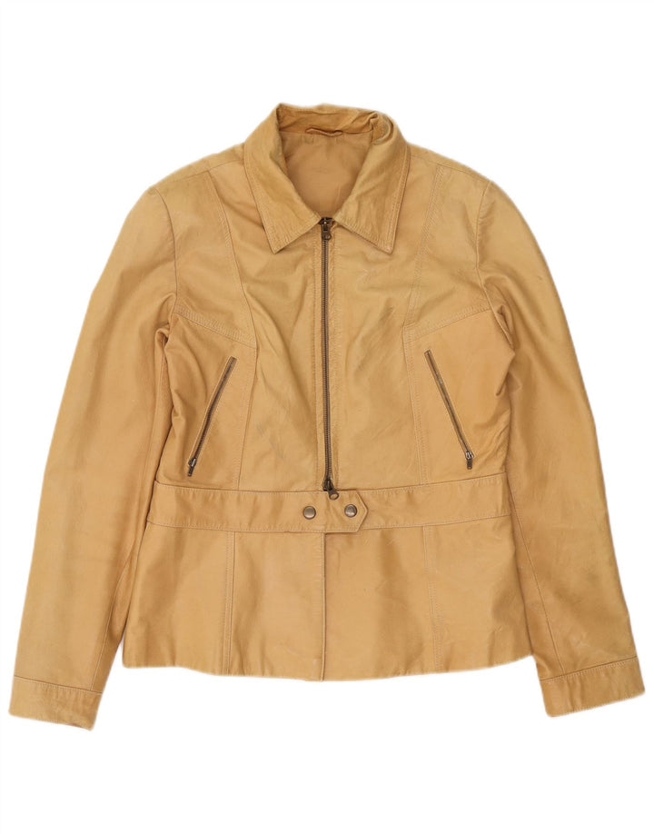 Stefanel Chaqueta de cuero para mujer UK 44 Cuero beige grande