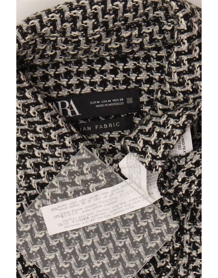 Zara Mujer Chaqueta Bomber Extragrande UK 40 Mediana Algodón De Pata De Gallo Negro