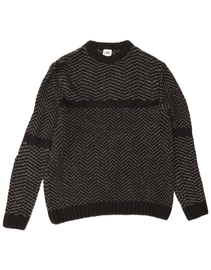 Zara Hombre Jersey De Cuello Redondo Jersey Grande Negro Chevron Nylon