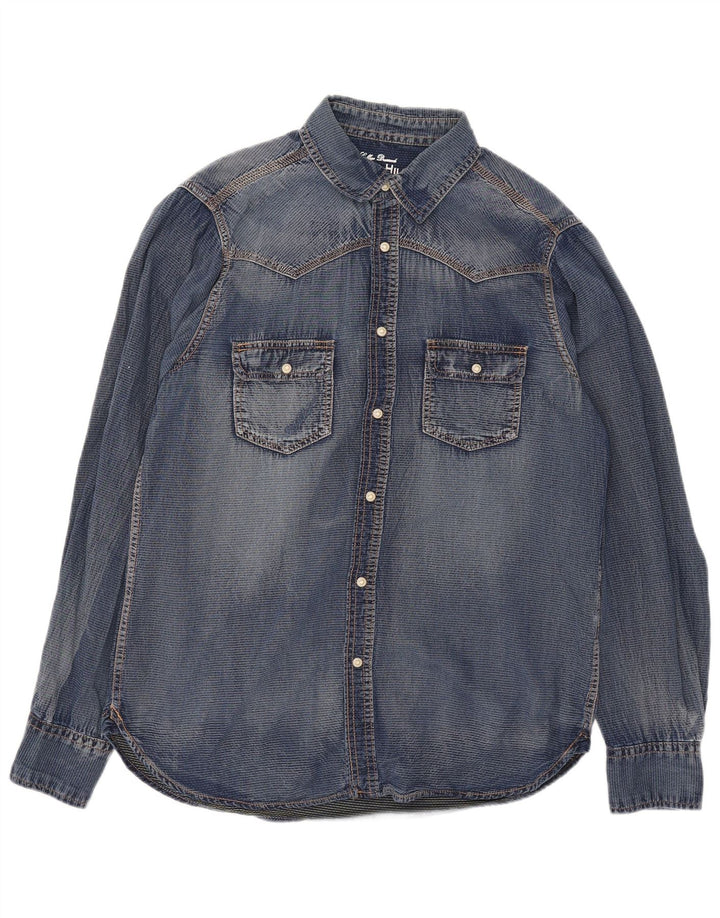 Grand & Hills Camisa vaquera para hombre Algodón azul grande