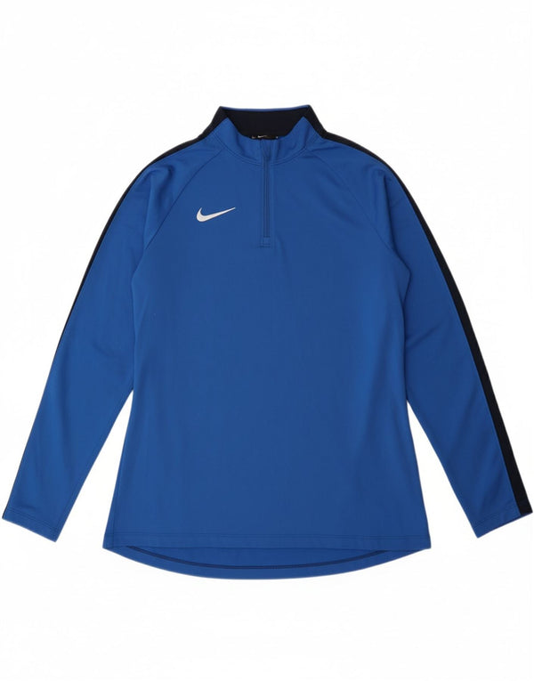 NIKE Womens Dri Fit Zip Neck Top Long Sleeve UK 14 Medium Blue Polyester