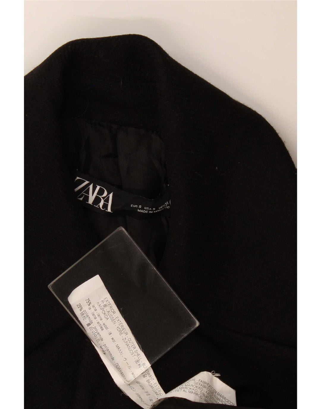 Zara Mujer Abrigo Cruzado UK 10 Small Lana Negra