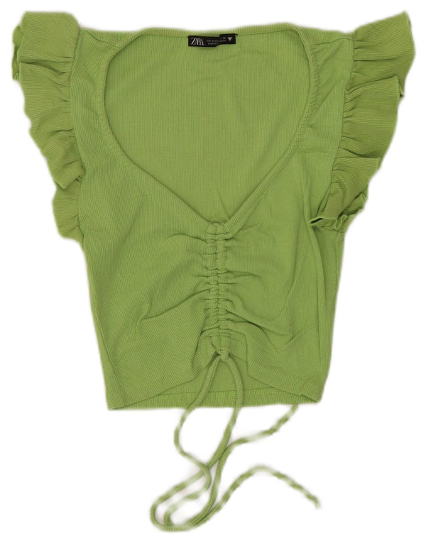 Zara Mujer Blusa Corta Top UK 8 Small Verde