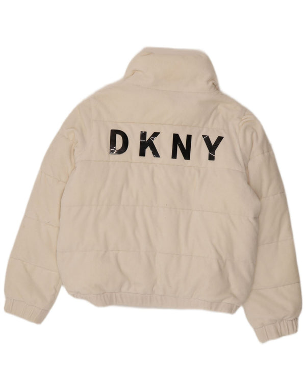 Dkny Chaqueta acolchada gráfica para mujer UK 46 Grande Algodón blanco