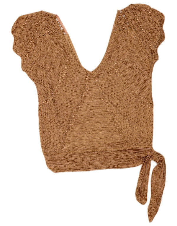 Etam Blusa de crochet sin mangas para mujer Top UK 10 Small Viscosa beige