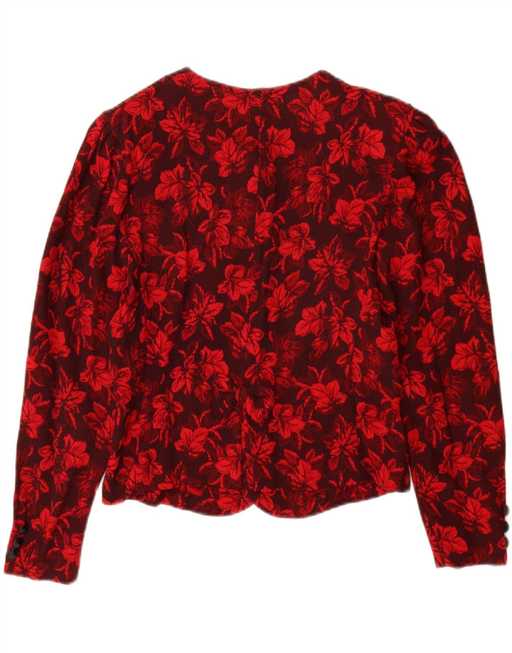 Vintage mujer Cardigan Top IT 44 Medio Rojo Floral Viscosa