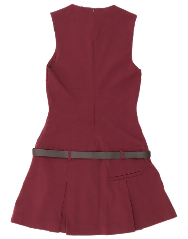 Zara Womens Sleeveless Drop Waist Dress UK 4 XS Burgundy Polyester