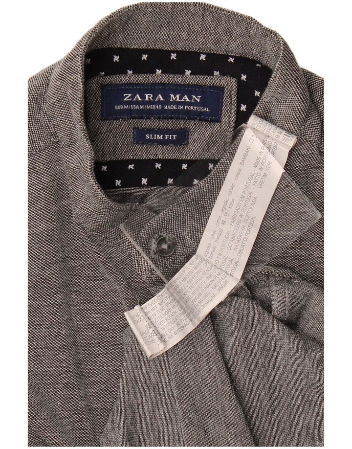 Zara Hombre Camisa Slim Fit Algodón Gris Medio