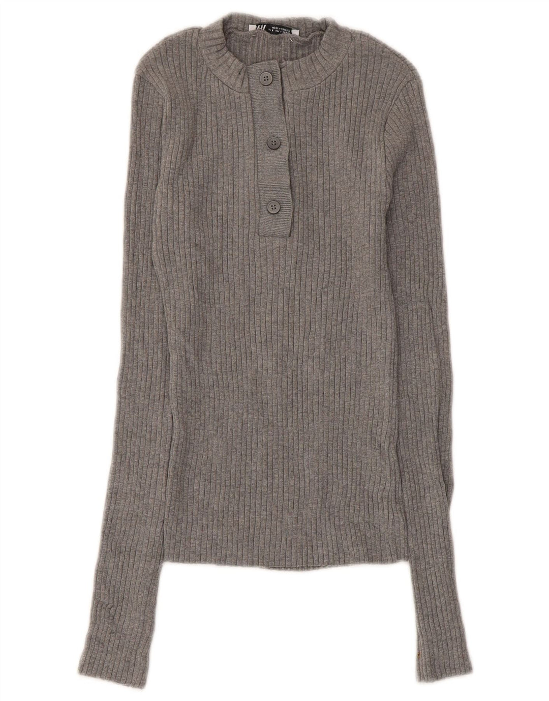 Zara Mujer Botón Cuello Jersey Suéter UK 8 Pequeño Algodón Gris