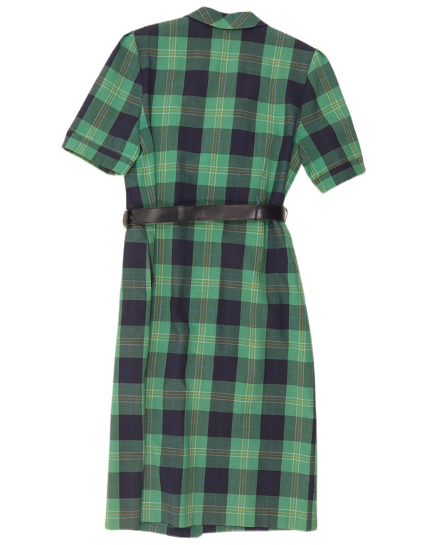Vintage mujer manga corta camisa vestido Reino Unido 14 cheque verde medio