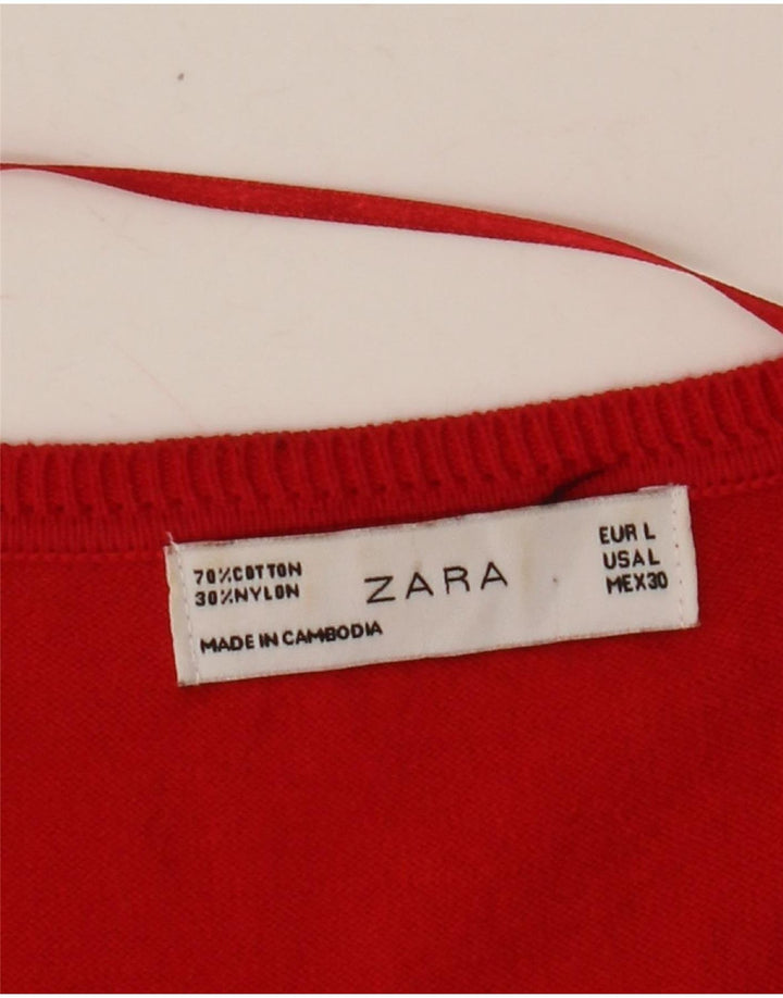 Zara Mujer Cárdigan Suéter UK 46 Grande Algodón Rojo