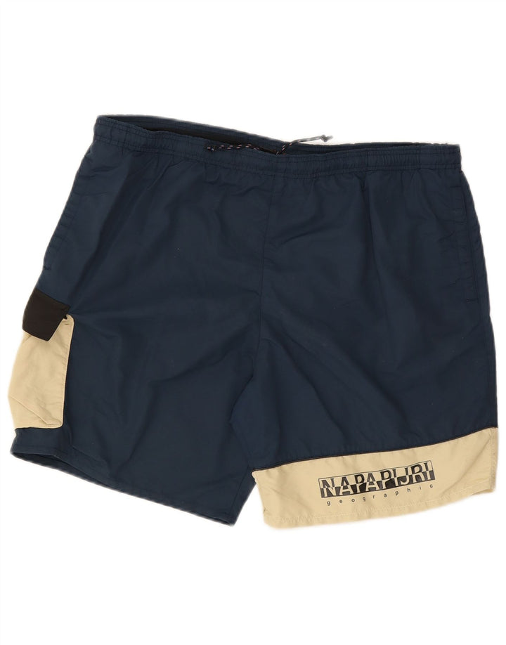 Napapijri Bañador con estampado gráfico para hombre, talla grande, nailon color block en azul marino