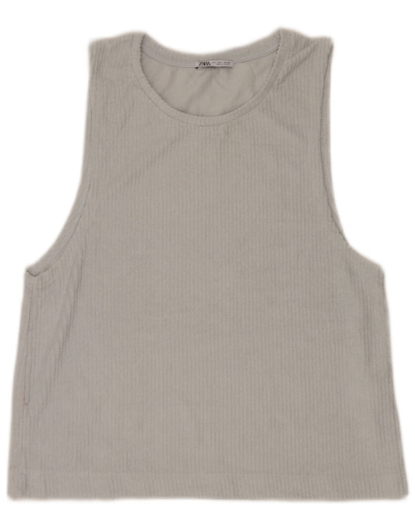 Zara Mujer Chaleco Top UK 40 Grande Algodón Azul