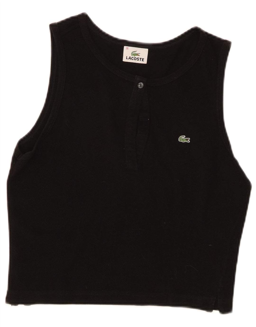 Lacoste Mujer Crop Chaleco Top Talla 36 Pequeño Algodón Negro
