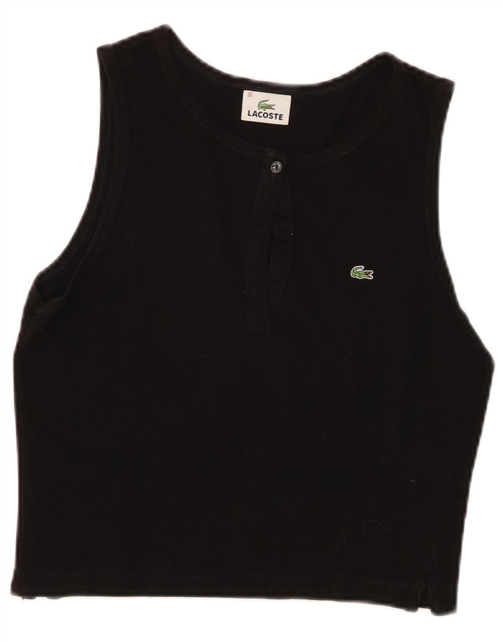 Lacoste Mujer Crop Chaleco Top Talla 36 Pequeño Algodón Negro