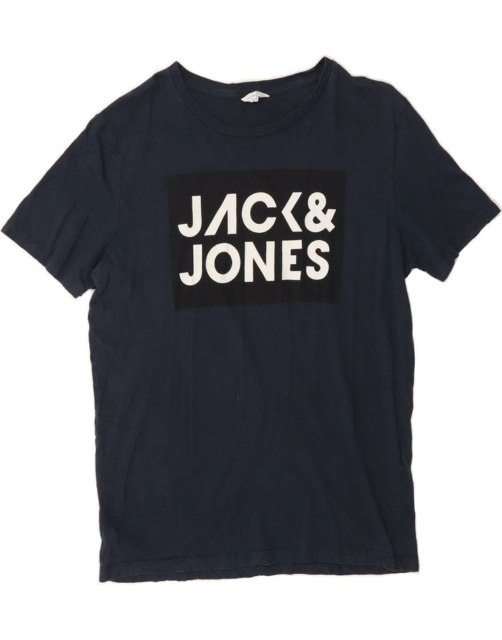 JACK & JONES Mens Core Graphic T-Shirt Top Medium Navy Blue Cotton Vintage Jack & Jones and Second-Hand Jack & Jones from Messina Hembry 